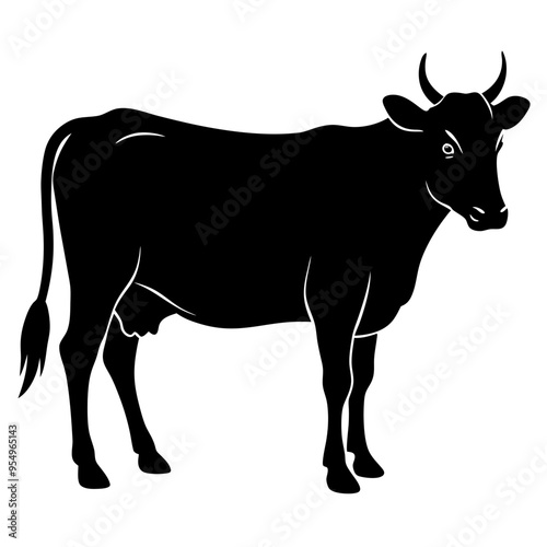 Cow Silhouettes Vector Animal Illustration on White Background 