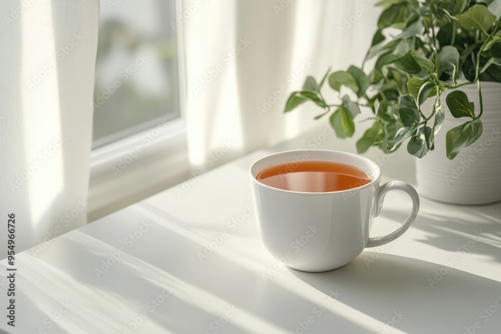 Minimalistic ultrasound photo on a white desk, with a cup of tea beside it, soft natural light, lots of blank space for text, No logo, No Trademark, No text Minimalistic ultrasound photo on a white desk, with a cup of tea beside it, soft natural light, lots of blank space for text, No logo, No Trademark, No text