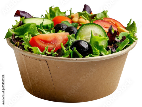 PNG Take away food in brown paper craft plate with salad and blank label mockup packaging meal bowl vegetable.