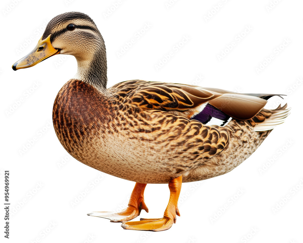 A mallard duck standing on a white background isolated on transparent background A mallard duck standing on a white background isolated on transparent background