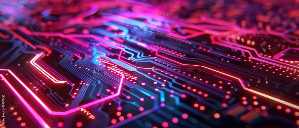Obraz premium Neon Circuitry: Abstract Digital Landscape