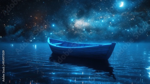 Solitary Boat Beneath a Starry Sky