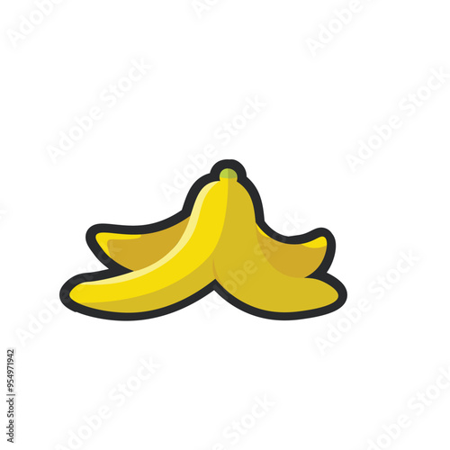 banana peel in outline flat vector design.