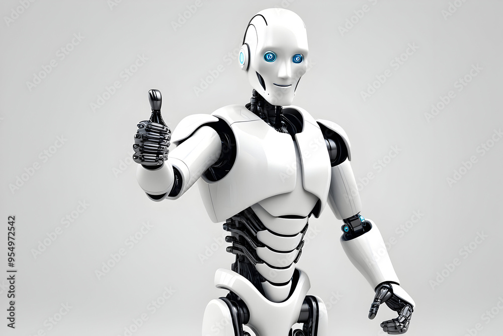Cute & Smart 3D AI robot giving thumbs up signal,Artificial intelligence , isolated on white background , copy space Cute & Smart 3D AI robot giving thumbs up signal,Artificial intelligence , isolated on white background , copy space