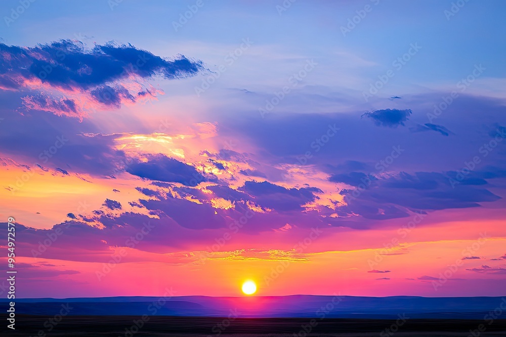 Obraz premium colorful clouds and sky,Dusk, Sunset Sky Clouds in the Evening with colorful Orange, Yellow, Pink and red sunlight and Dramatic storm clouds on Twilight sky, Landscape horizon , ai