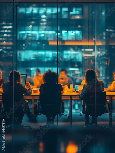 A diverse team brainstorming in a modern office, business, modern, collaborative
