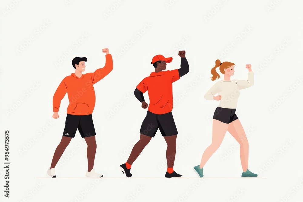 Unleashing Energy: A Dynamic Workout Group Motivating with Passion and Enthusiasm in Their Colorful Exercise Attire Unleashing Energy: A Dynamic Workout Group Motivating with Passion and Enthusiasm in Their Colorful Exercise Attire