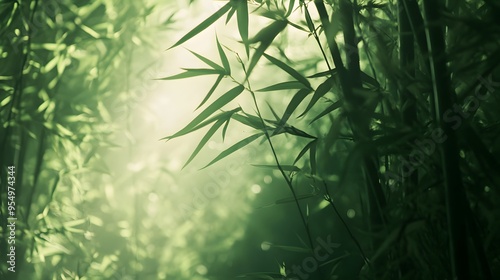 Wind blowing through a bamboo grove, rustling leaves, tranquil atmosphere. 