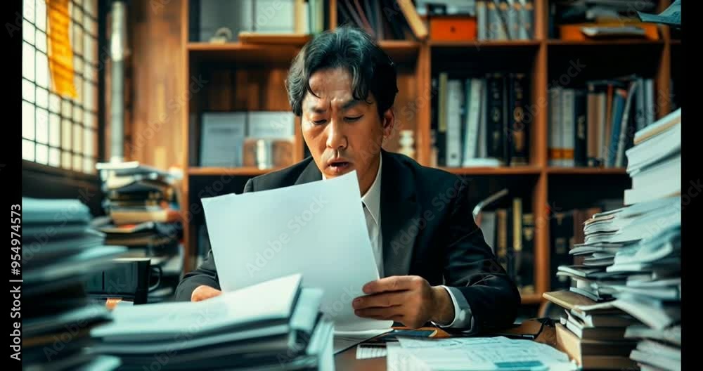 Dedicated Office Worker Amidst Paperwork.sui Dedicated Office Worker Amidst Paperwork.sui