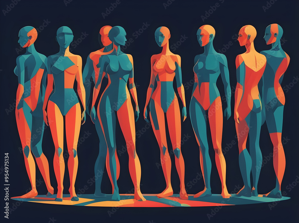 Abstract human figures of various designs, such as geometric shapes or ...