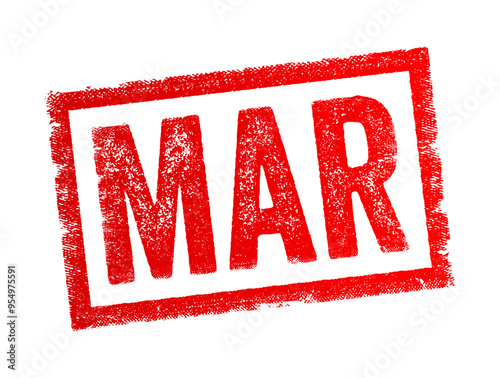 MAR is an abbreviation for March - the third month of the year in the Gregorian calendar, text concept stamp