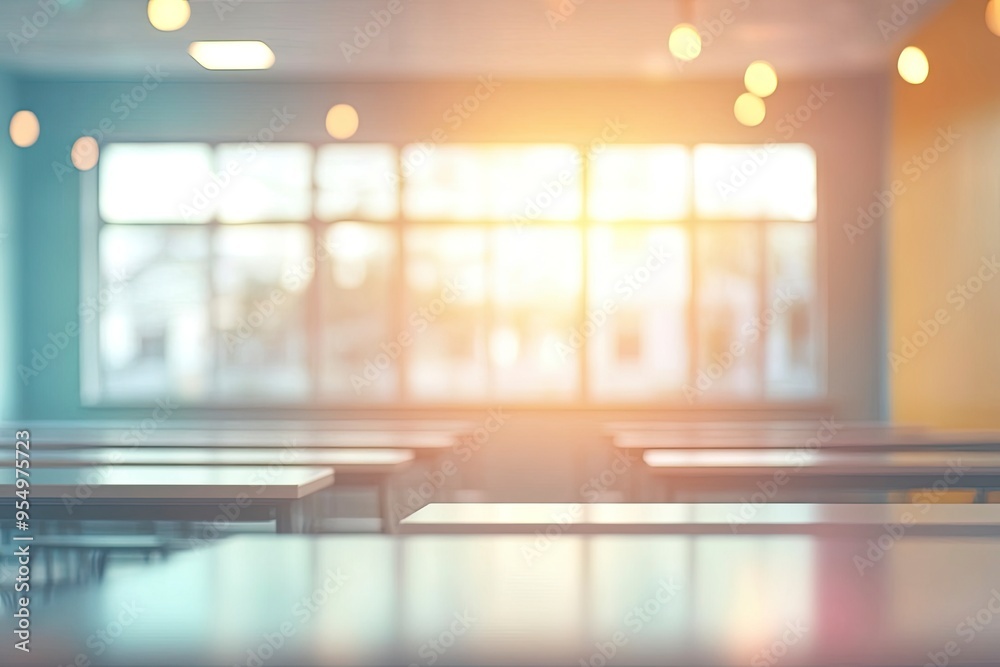 Beautiful blurred background of bright classroom and study room with panoramic windows and beautiful lighting. Blurred Empty school background , ai Beautiful blurred background of bright classroom and study room with panoramic windows and beautiful lighting. Blurred Empty school background , ai