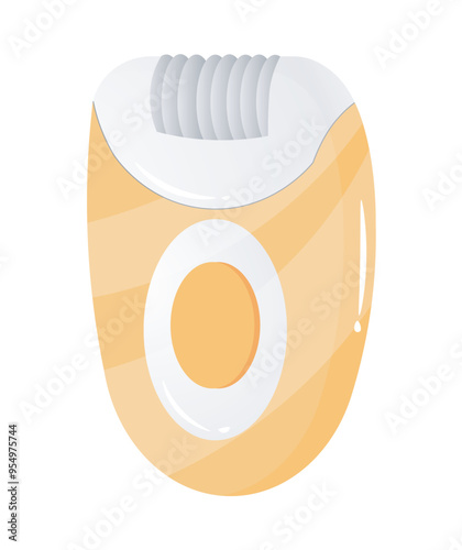 electric epilator flat vector illustration featuring a yellow and white device for hair removal and skin care suitable for beauty and personal care advertisements