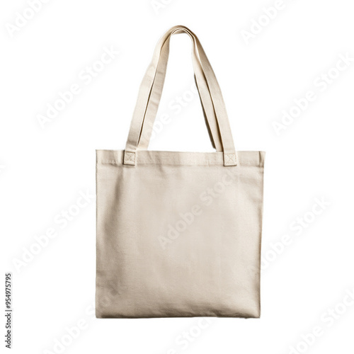 Cotton canvas tote bag with minimalist design thin straps and an open top isolated on a transparent background 