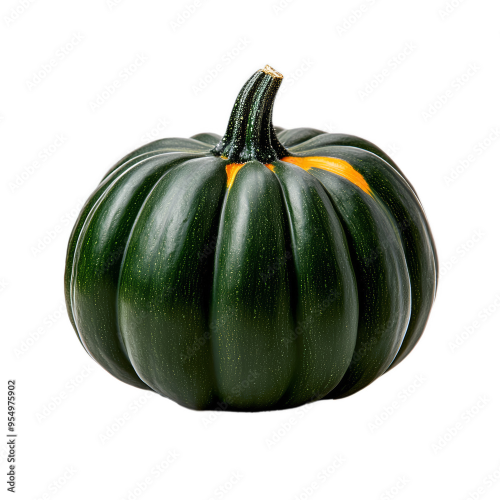 Dark green acorn squash with ridged sides and a contrasting orange patch isolated on a transparent background Dark green acorn squash with ridged sides and a contrasting orange patch isolated on a transparent background