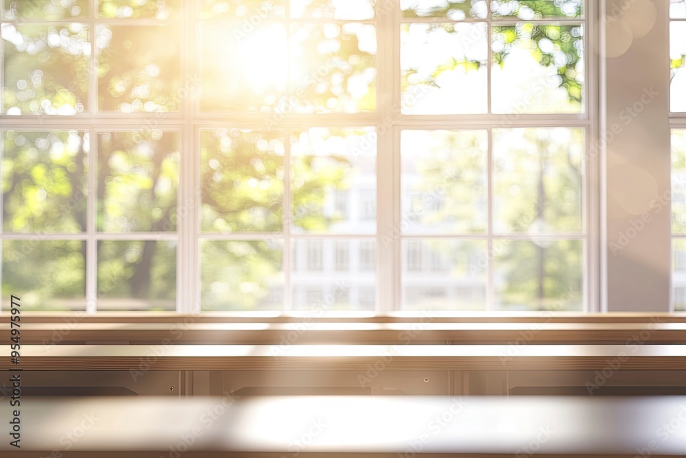 Beautiful blurred background of bright classroom and study room with panoramic windows and beautiful lighting. Blurred Empty school background , ai Beautiful blurred background of bright classroom and study room with panoramic windows and beautiful lighting. Blurred Empty school background , ai