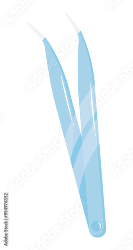 Blue scientific tweezer flat vector illustration with clean background and sharp tips ideal for laboratory use photo