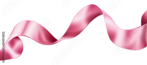 Delicate pink ribbon flowing gracefully in light isolated on transparent background
