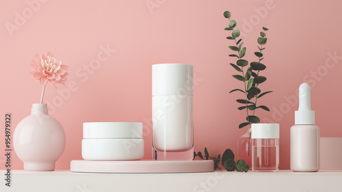 Skin care product, mockup photography of cream, serum or balm tube. Natural, vegan and bio cosmetics on a clean and floral background. Concept: beauty and cosmetics, body and skin care, nourishing and photo