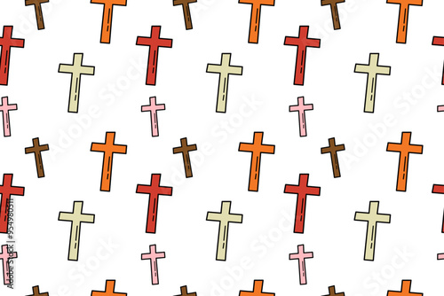 Seamless pattern of simple vector doodle halloween crosses on white background