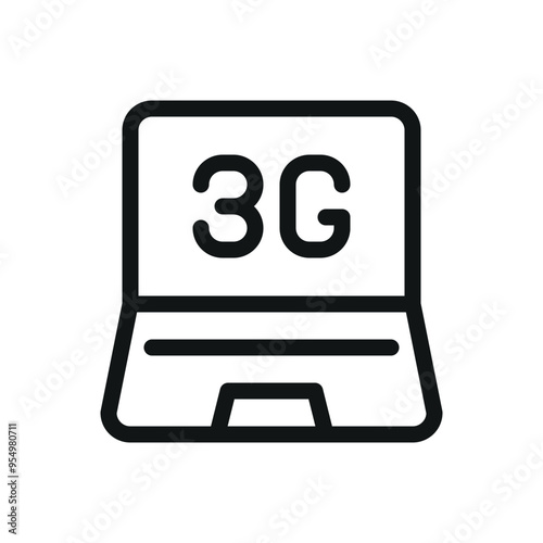 Laptop with 3G modem isolated icon, 3G laptop vector symbol with editable stroke