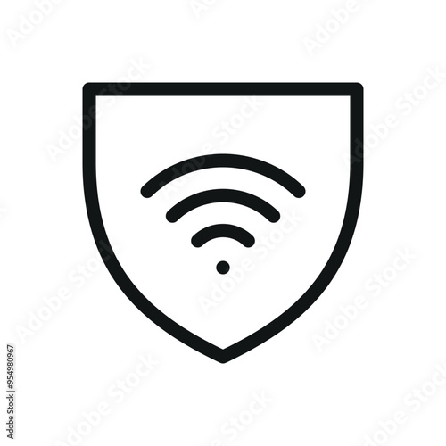 Protected wireless network isolated icon, shield with wifi signal vector symbol with editable stroke