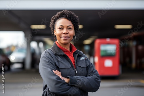 Portrait of a middle aged African American female gas station worker
