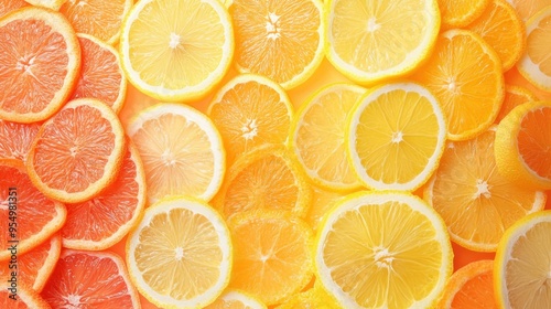 A gradient of citrus colors, from bright lemon yellow to deep tangerine 