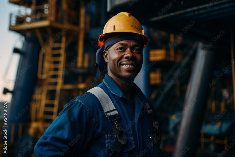Portrait of a African American male worker on oil rig Portrait of a African American male worker on oil rig