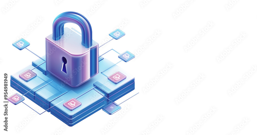 Secure Network with Padlock on Blue Data Blocks Secure Network with Padlock on Blue Data Blocks