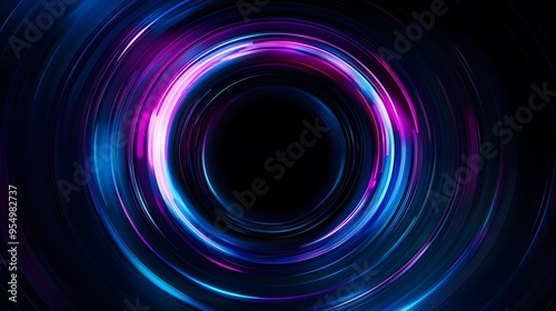 Technology blue and purple circle light stage on black background