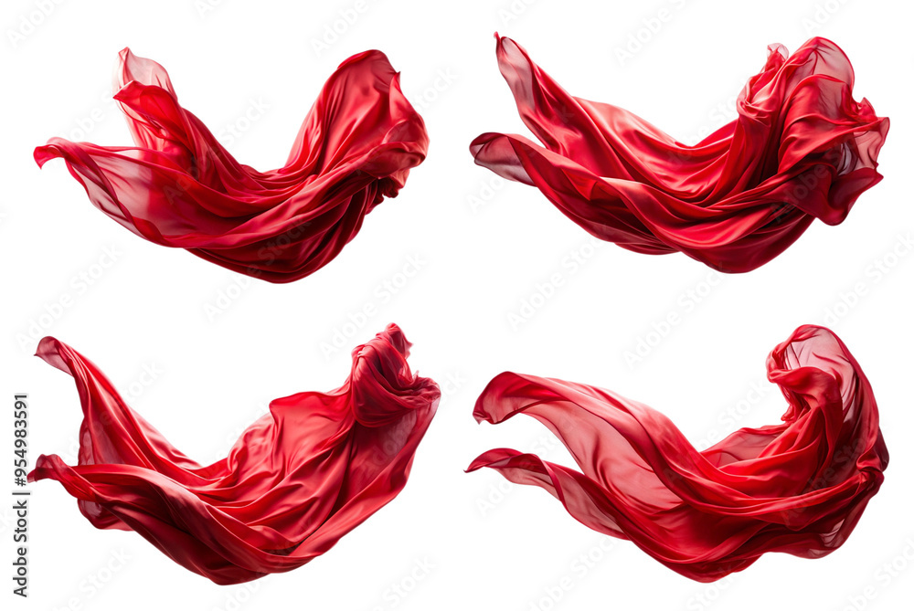 Fototapeta premium Set of floating elegant red fabric png