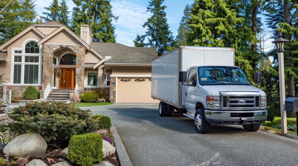 Moving Truck in Front of a House Moving Truck in Front of a House