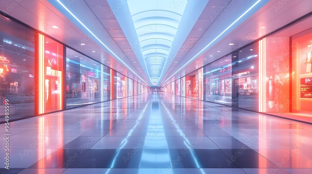 Futuristic Neon Lit Empty Mall Corridor Futuristic Neon Lit Empty Mall Corridor