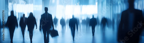 “Blurred Background of Business People Walking in Motion, Capturing Dynamic and Fast-Paced Urban Environment” 