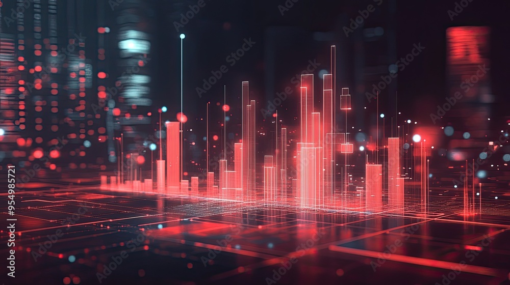 A dynamic visualization of data with red glowing bars, representing digital trends and analytics in a futuristic environment. A dynamic visualization of data with red glowing bars, representing digital trends and analytics in a futuristic environment.