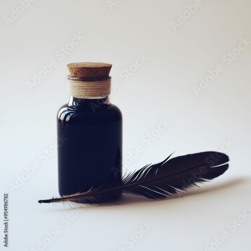 Vintage Ink Bottle with Feather Quill