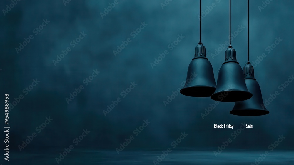 Obraz premium Christmas bells with Black Friday discounts, winter atmosphere, 3D illustration