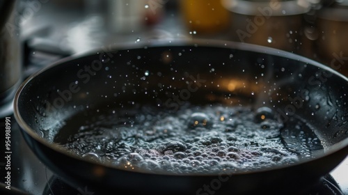 boiling water in a frying pan