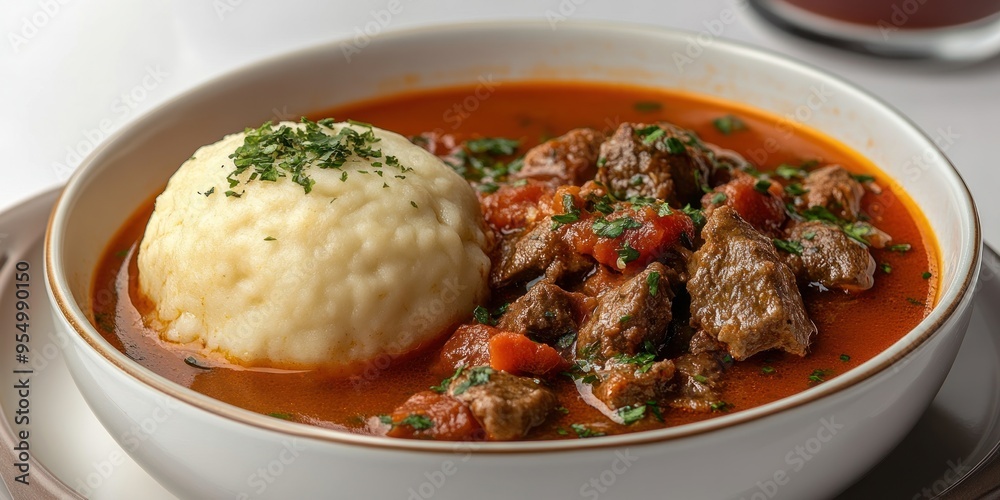 Beef Stew with Dumpling in White Bowl Beef Stew with Dumpling in White Bowl