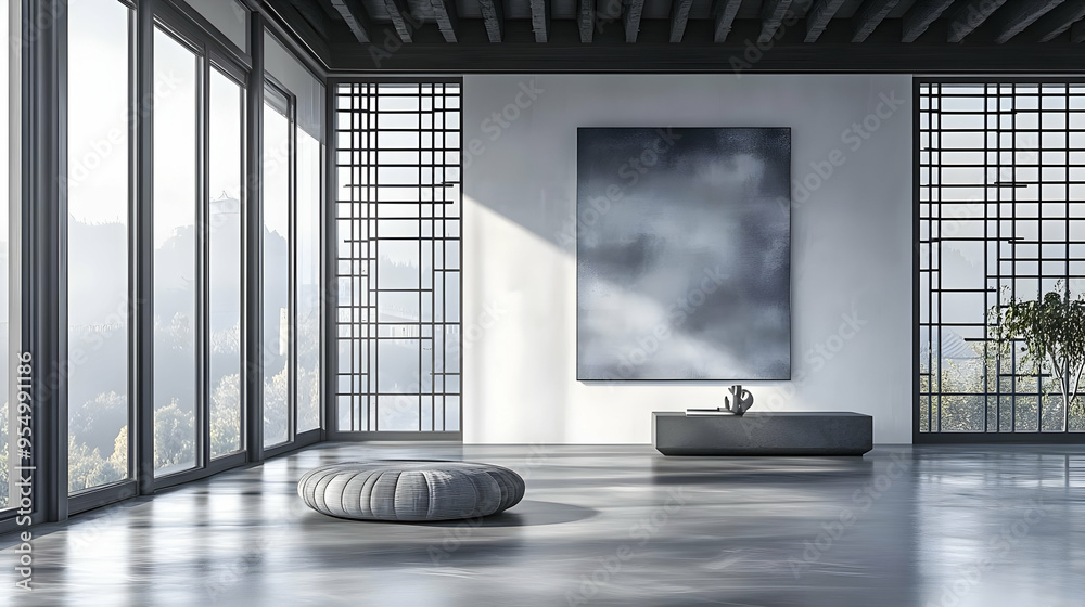 Minimalist Zen Interior Design with Grey Concrete Floor, Abstract ...