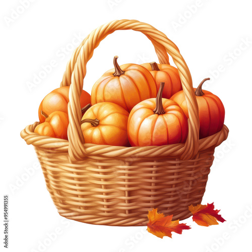 Wallpaper Mural A charming basket filled with vibrant pumpkins, perfect for autumn decorations or Thanksgiving themes. Torontodigital.ca