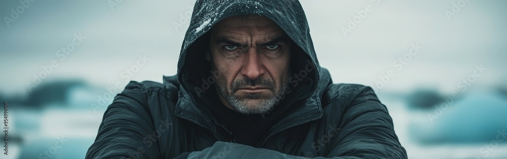 Freezing Man in Winter Gear with Frost and Snow Goggles Freezing Man in Winter Gear with Frost and Snow Goggles