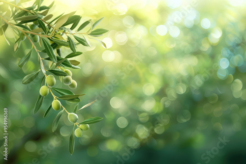 Olive tree with fresh green leaves and ripe olives, set against a rustic wooden background, evoking Mediterranean agriculture and natural oil production