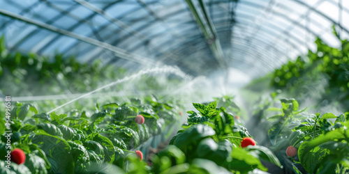 Obraz na płótnie Greenhouse filled with vibrant plants, growing under controlled conditions with careful irrigation and cultivation w salonie