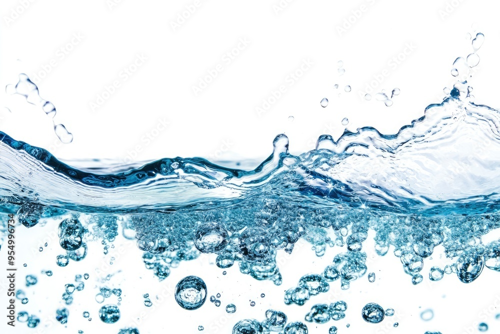 Water Wave. Water Bubbles Float Up Under Water. Freshness Pure Water Splashing on White Background , ai Water Wave. Water Bubbles Float Up Under Water. Freshness Pure Water Splashing on White Background , ai