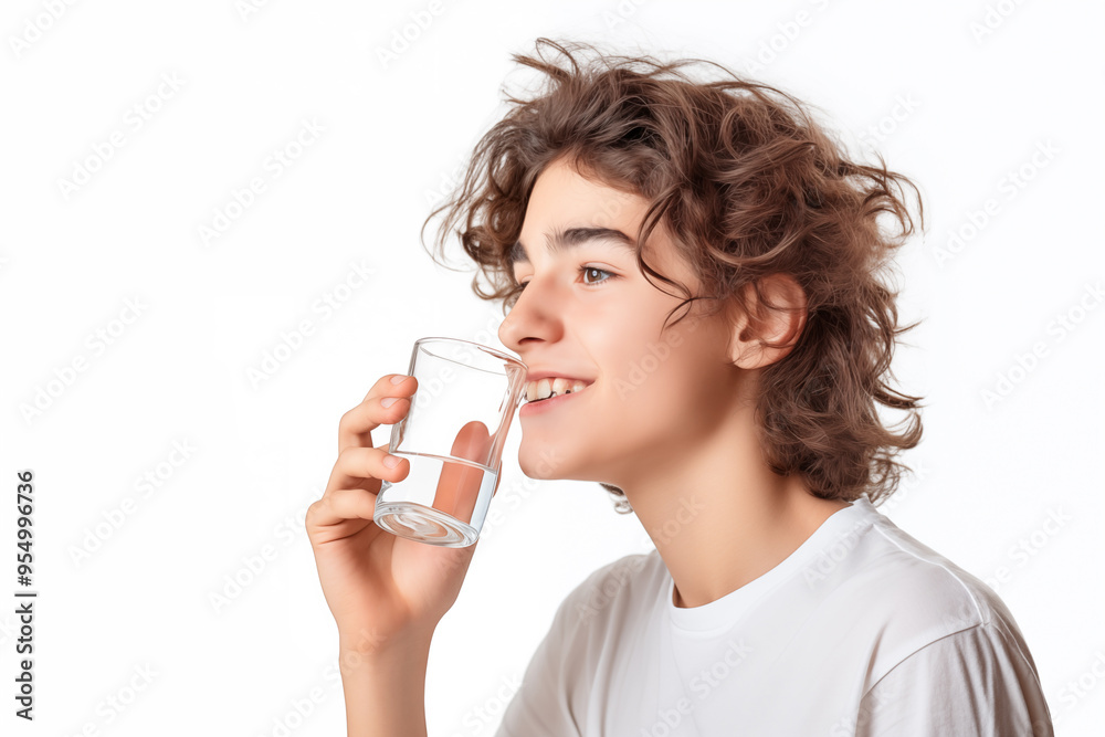 Handsome teenager enjoying a glass of pure water for good health and hydration. Handsome teenager enjoying a glass of pure water for good health and hydration.