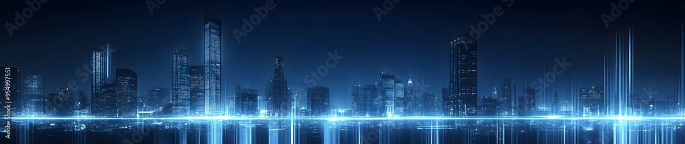 “Panoramic View of the City Skyline at Night with Lights”
