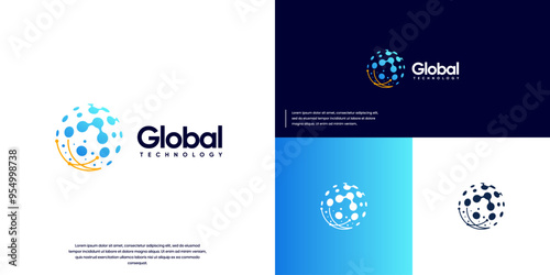 abstract digital network connection, globe shape, logo vector template.