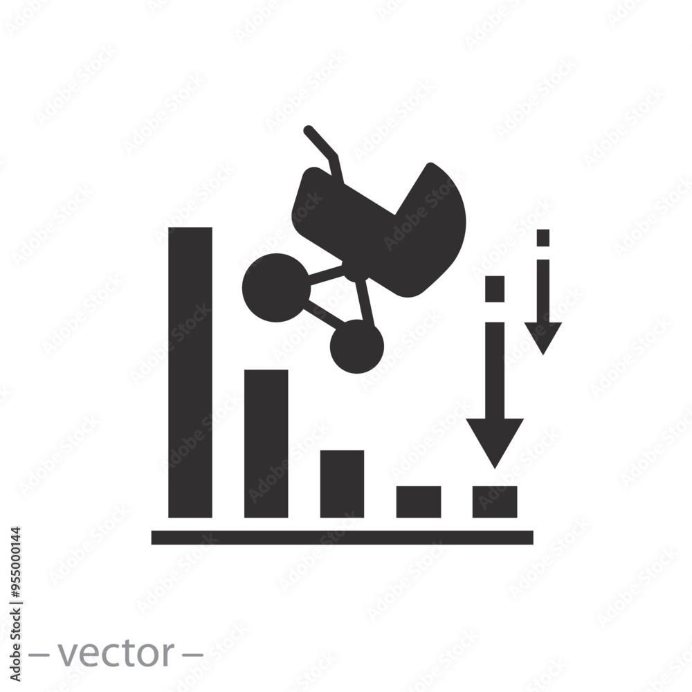 global demography decline icon, decrease social development, population low and birth rate, flat vector eps10 global demography decline icon, decrease social development, population low and birth rate, flat vector eps10